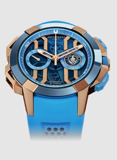 Jacob & Co EC430.43.AI.AA.ABRUA EPIC X CHRONO 44 EDITION MANCHESTER CITY I BLUE CERAMIC & ROSE GOLD replica watch